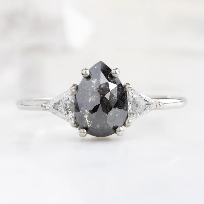 vintage rose-cut diamond ring The Jade Ring | 1.39ct Pear Black Diamond in 14K White Gold
