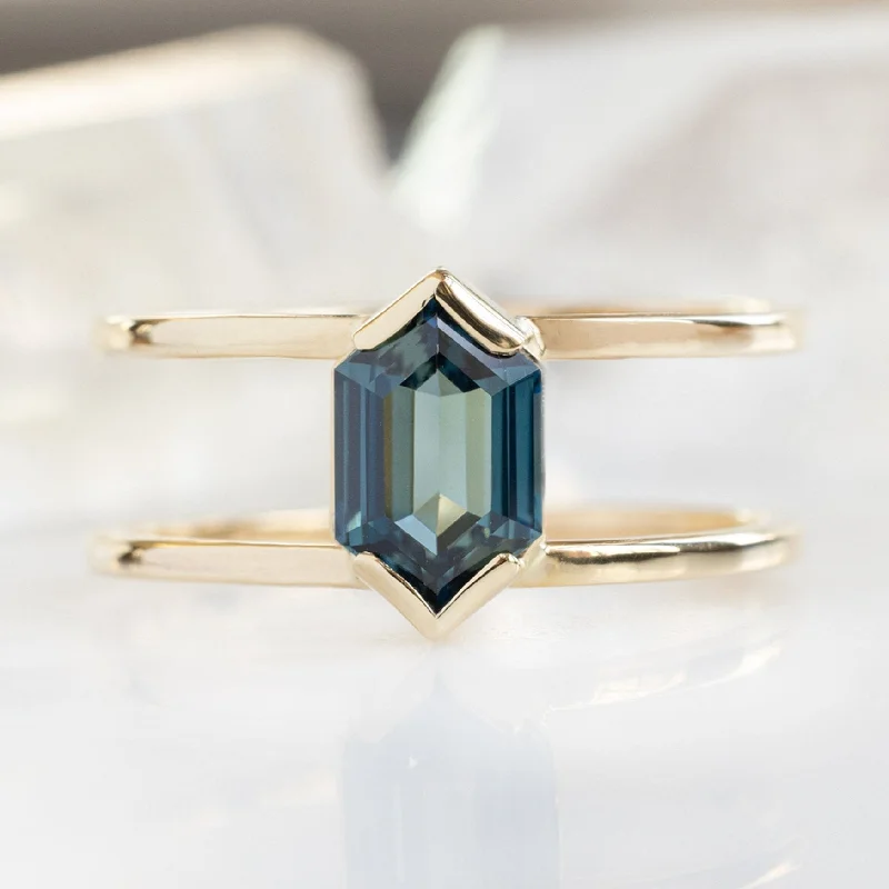 gothic claw ring men’s silver The Poppy Ring | 1.24ct Hexagon Blue Sapphire in 14K Yellow Gold