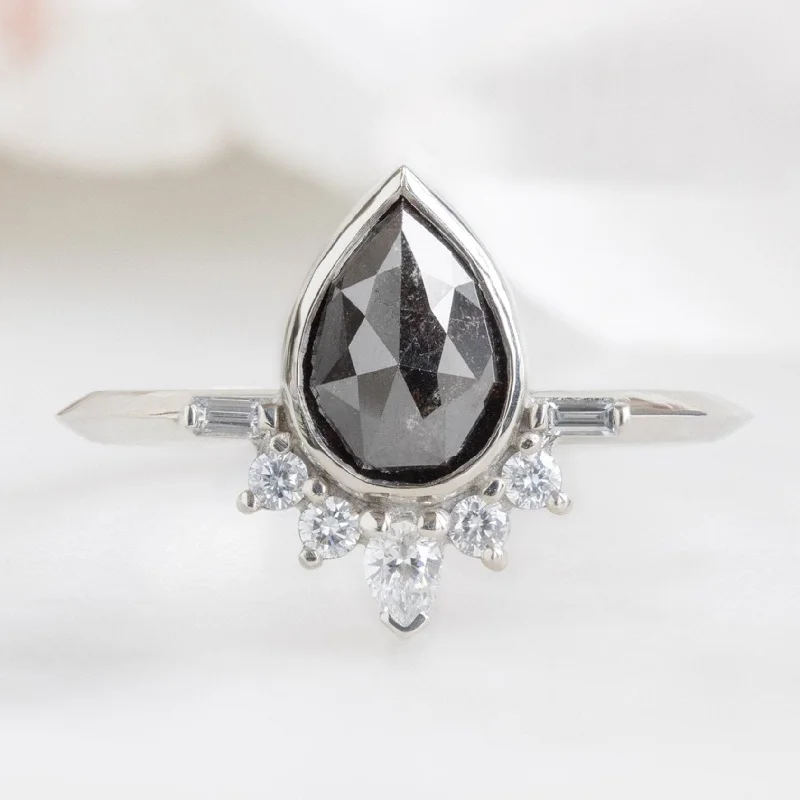 handmade braided anklet The Posy Ring | 1.29ct Pear Black Diamond in 14K White Gold