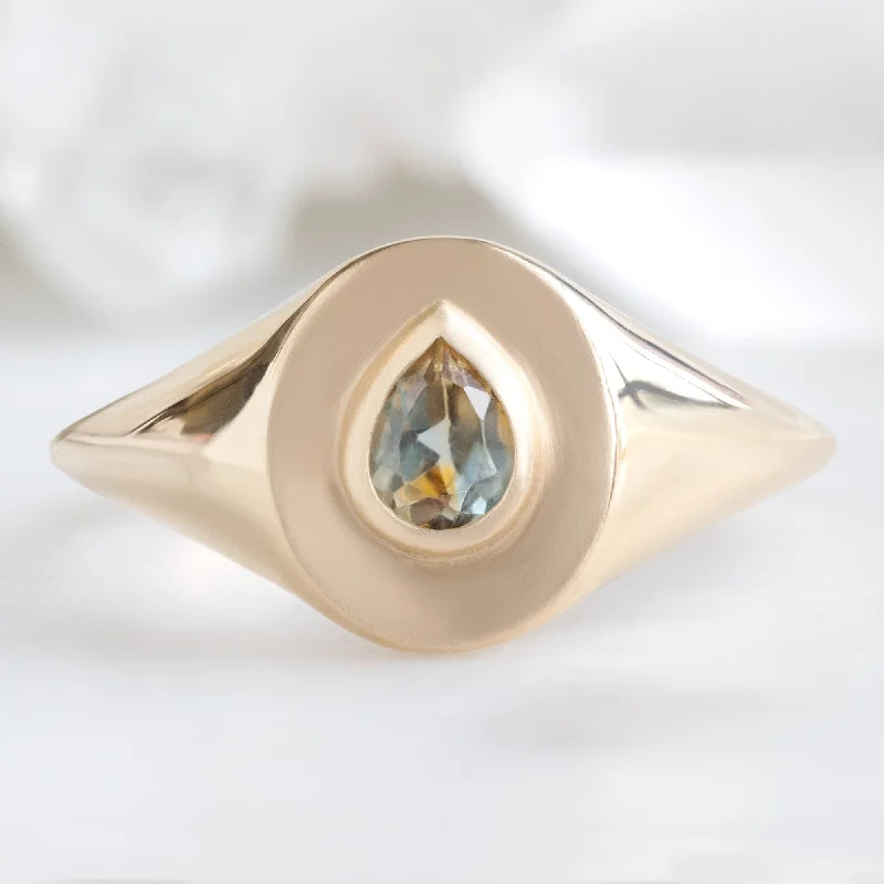 beaded wrap bracelet handmade The Signet Ring | 0.60ct Pear Montana Sapphire in 10K Yellow Gold