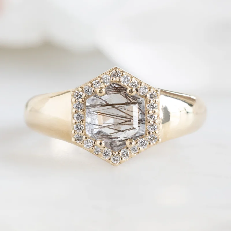 men’s engraved stainless steel bracelet The Signet Ring | 0.70ct Hexagon Tourmaline in Quartz in 14K Yellow Gold