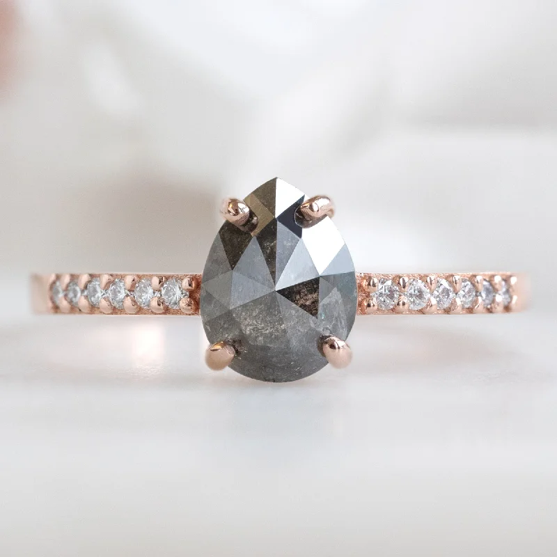 elegant art deco necklace The Willow Ring | 0.81ct Pear Black Diamond in 14K Rose Gold