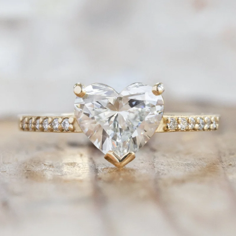 delicate floral wedding band The Willow Ring | 1.38ct Lab Grown Heart White Diamond in 14K Yellow Gold