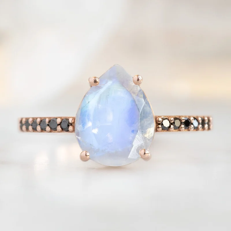 gold-plated figaro chain The Willow Ring | 1.53ct Pear Moonstone in 14K Rose Gold