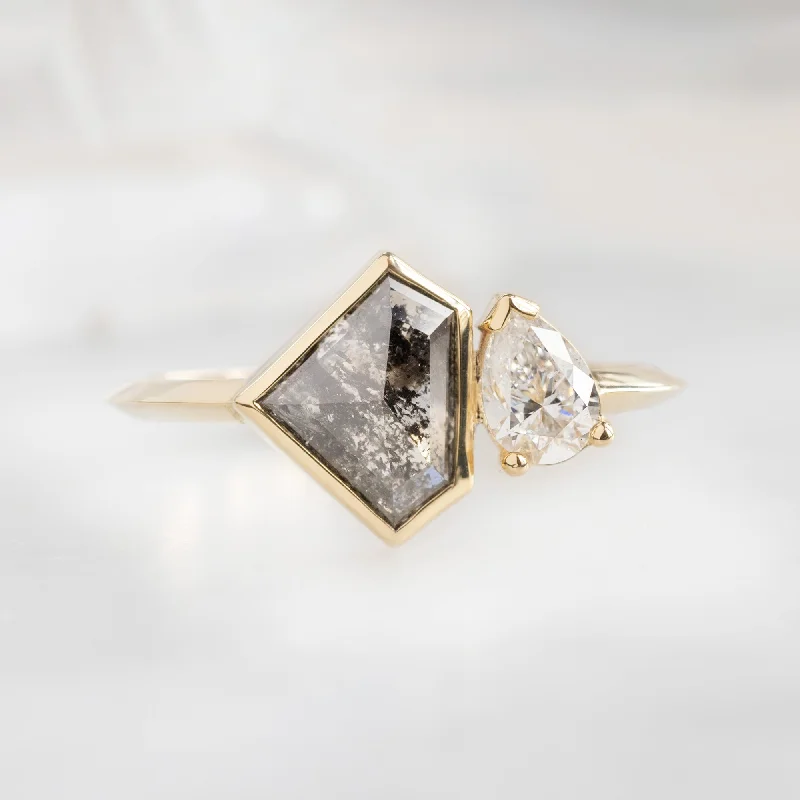 handmade antique silver bangle The You and Me Ring | 1.52ct Shield Salt and Pepper Diamond in 14K Yellow Gold