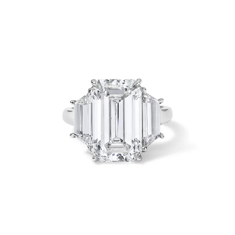 7.30CT Emerald Cut Three-Stone Ring with Trapezoid Side Stones