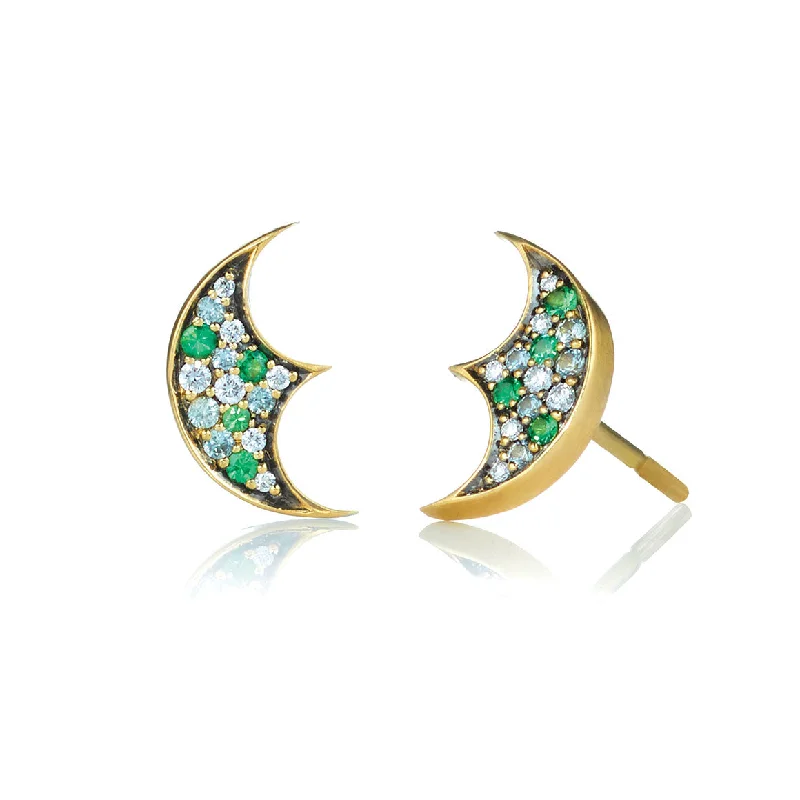 wedding anniversary diamond ring Tsavorite Cresent Moon Stud Earrings