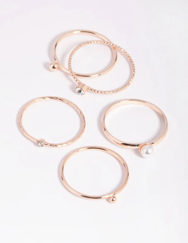 celestial sunburst ring gold Rose Gold Dainty Pearl Ring 5-Pack
