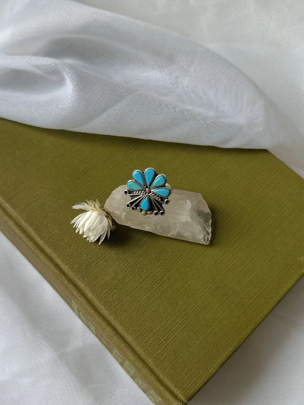 Vintage Sterling Silver Turquoise Flower Ring