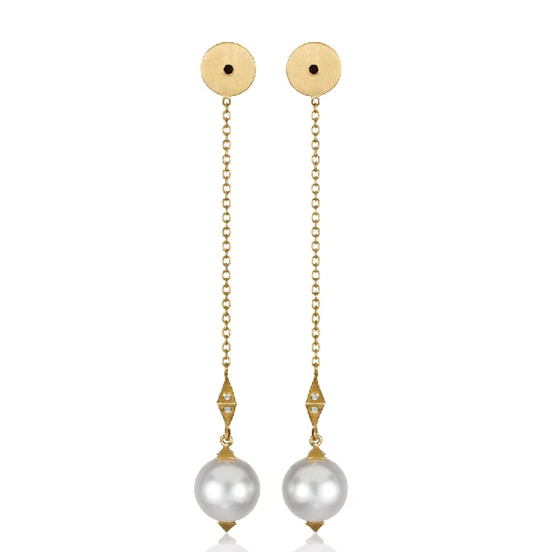 statement gemstone necklace handmade White Fresh Water pearl earrings on drop chain ear backs