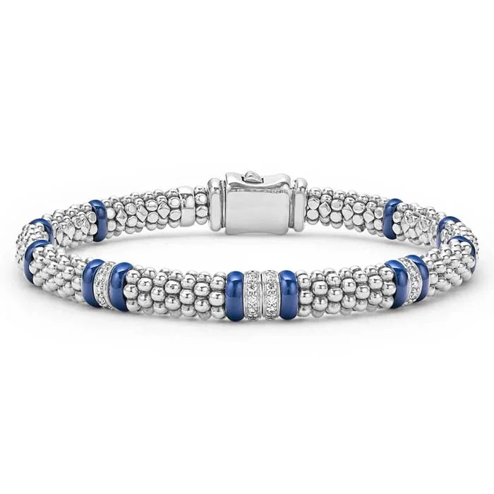 vintage sapphire engagement ring LAGOS Ultramarine Blue Ceramic Four Station Diamond Caviar Bracelet in Sterling Silver