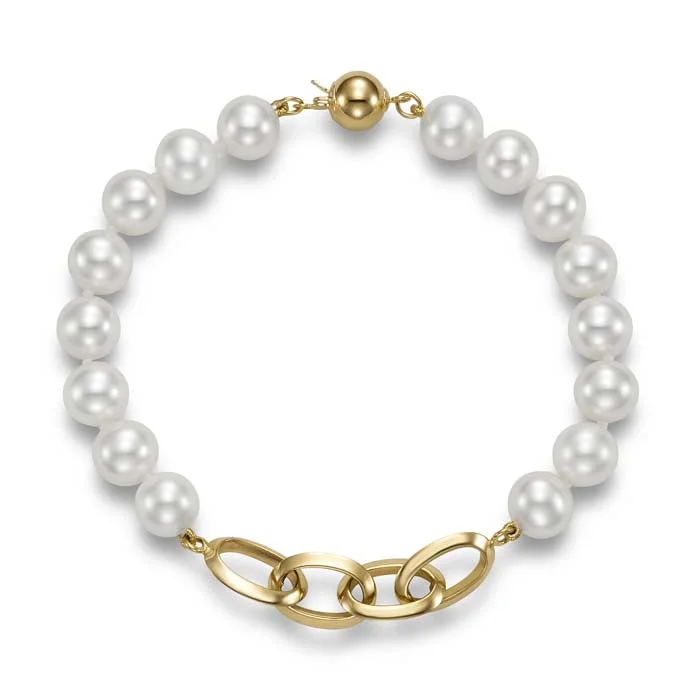 wedding anniversary diamond ring Mastoloni 7" 7.5-8mm Freshwater Cultured Pearl "Link" Bracelet in 14K Yellow Gold