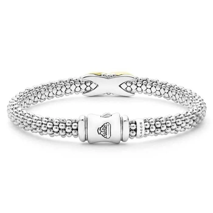 simple sapphire wedding band LAGOS X Caviar Bracelet in Sterling Silver and 18K Yellow Gold