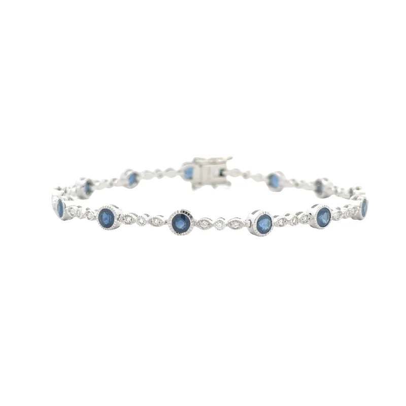 14 Karat White Gold Sapphire and Diamond Tennis Bracelet