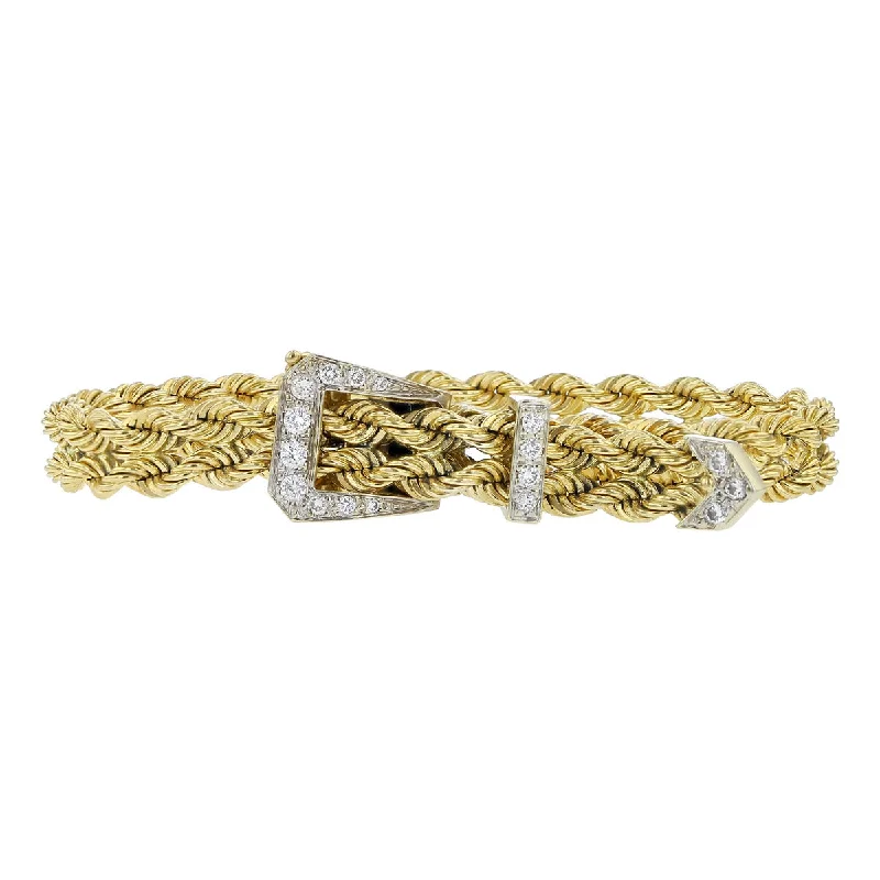 butterfly pendant necklace delicate 14K Gold Double Row Rope Diamond Buckle Bracelet