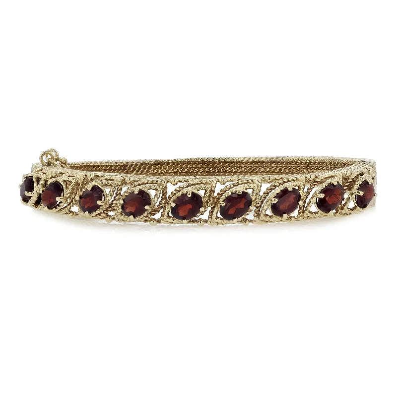 hypoallergenic earrings for sensitive ears 14K Gold Garnet Rope Filigree Bangle Bracelet