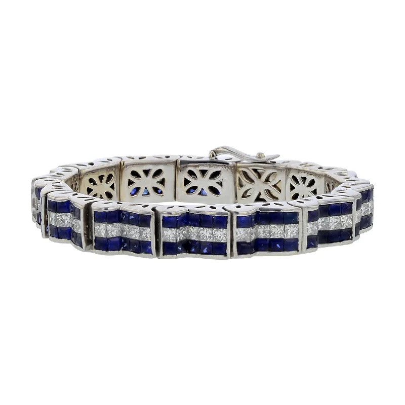 handmade beaded stretch bracelet 14K Gold Princess-cut Diamond and Sapphire Bracelet