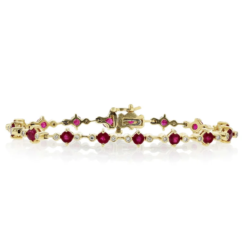 personalized bar necklace silver 14K Gold Ruby and Diamond Bezel-Set Bracelet