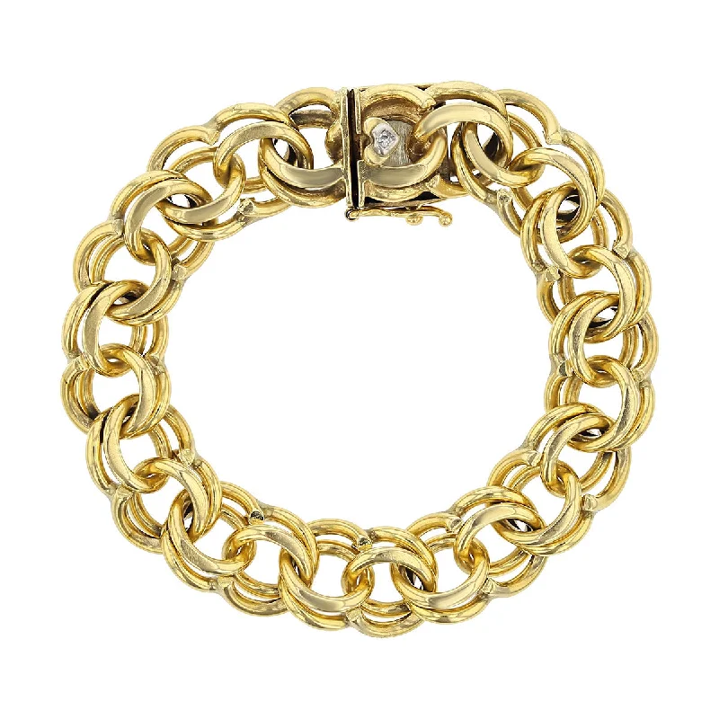 Celtic knot wedding band 14K Gold Wide Double Link Bracelet with Diamond