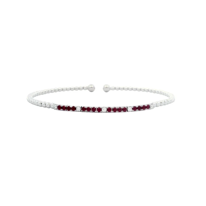 14K White Bujukan Ruby and Diamond Cuff Bracelet