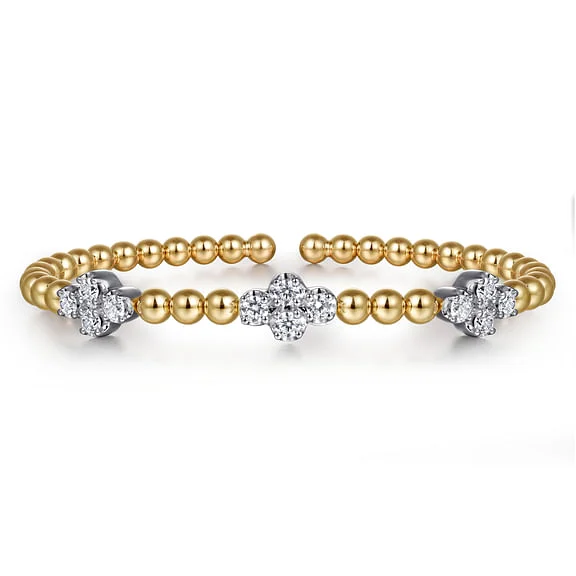 14K White & Yellow Gold Bujukan Diamond Cluster Split Bangle Bracelet