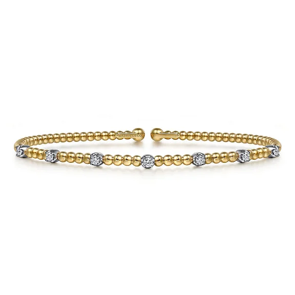 14K White-Yellow Gold Bujukan Diamond Stations Bangle