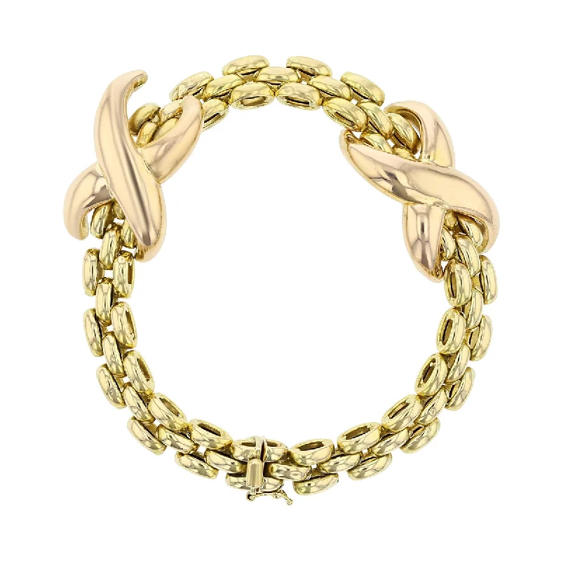 classic pearl strand necklace 14K Yellow and Rose Gold Double X Bracelet