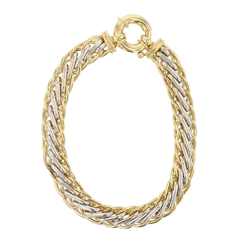 braided gold chain bracelet 14K Yellow and White Gold Wheat Chain Bracelet