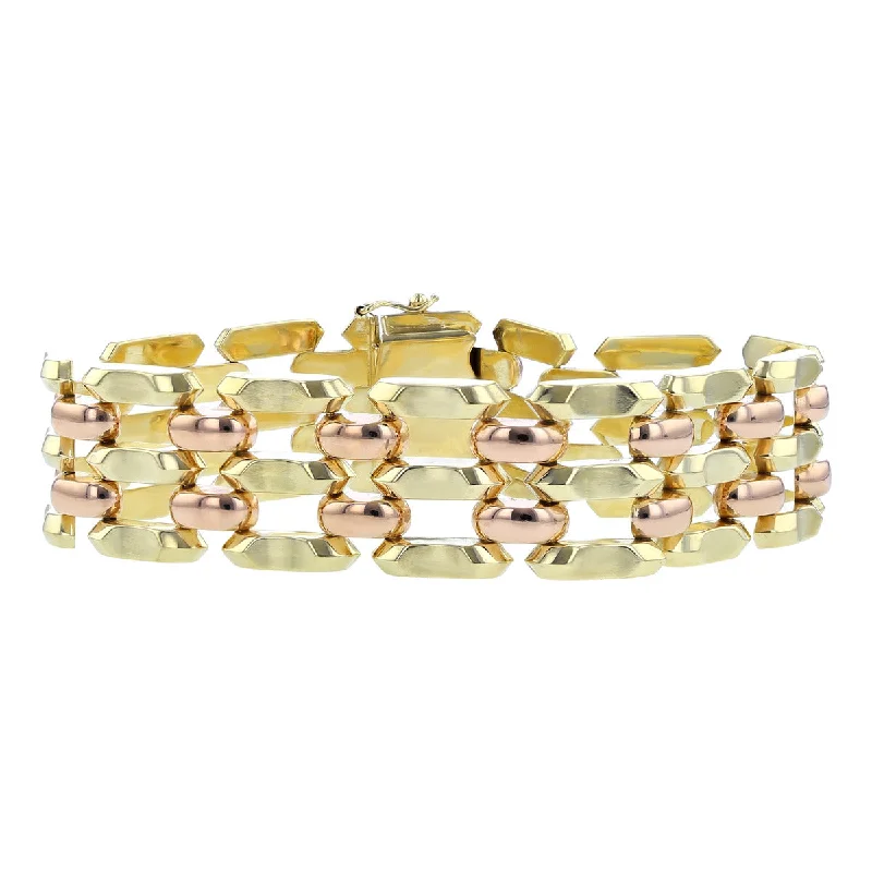 black stainless steel signet ring 14K Yellow Gold and Rose Gold Flat Link Bracelet