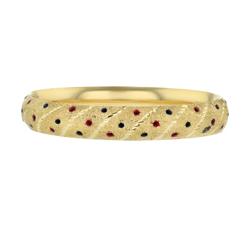 classic gold cuff bracelet 14K Yellow Gold Blue and Red Enamel Bangle Bracelet