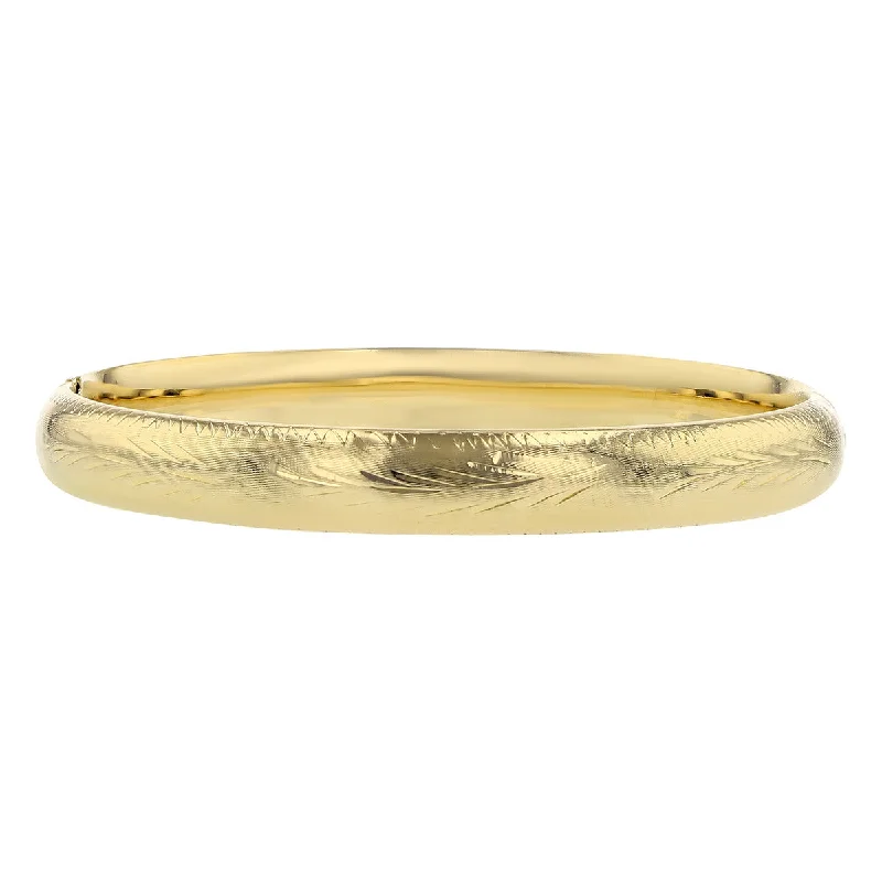 classic diamond hoop earrings 14K Yellow Gold Brushed Finish Bangle Bracelet