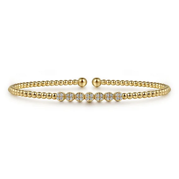 14K Yellow Gold Bujukan Bead and Cluster Diamond Bangle