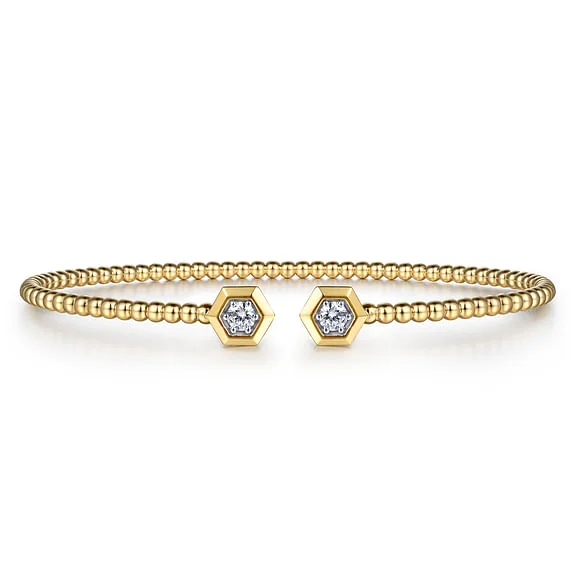 14K Yellow Gold Bujukan Beads and Diamond Split Bangle Bracelet