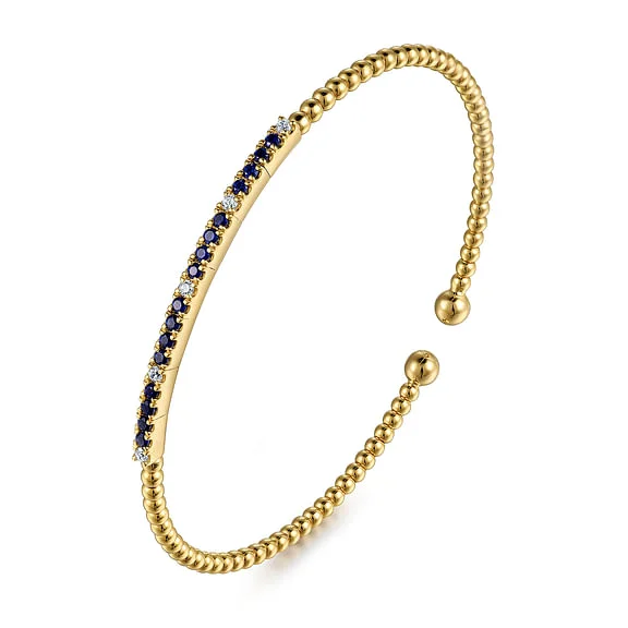 14K Yellow Gold Bujukan Diamond and Blue Sapphire Split Bangle