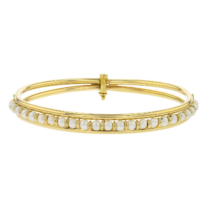 hammered gold signet ring 14K Yellow Gold Cultured Pearl Bangle Bracelet