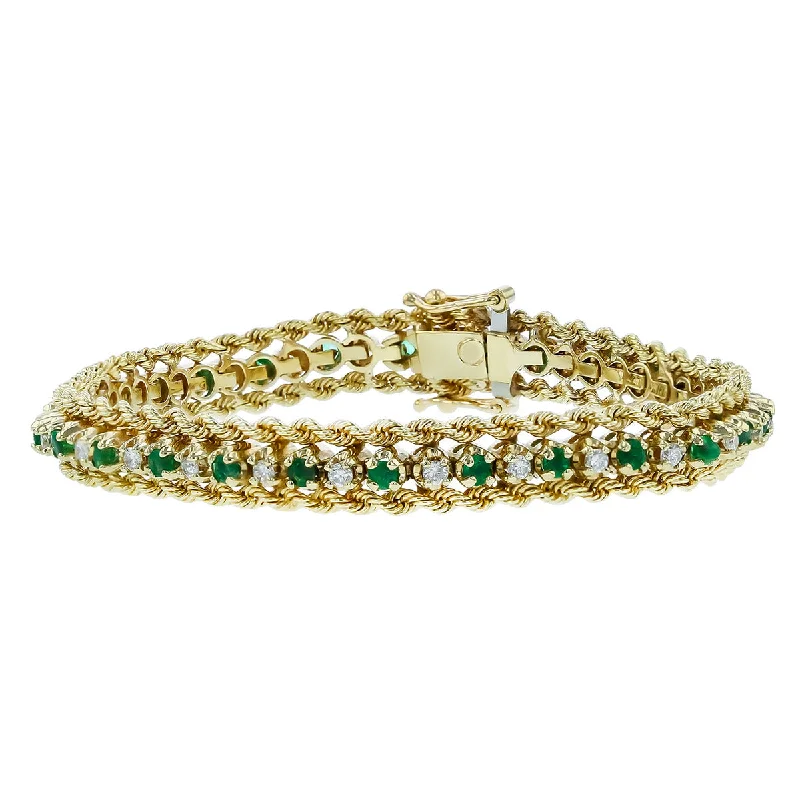 unique emerald green ring 14K Yellow Gold Diamond and Emerald Bracelet