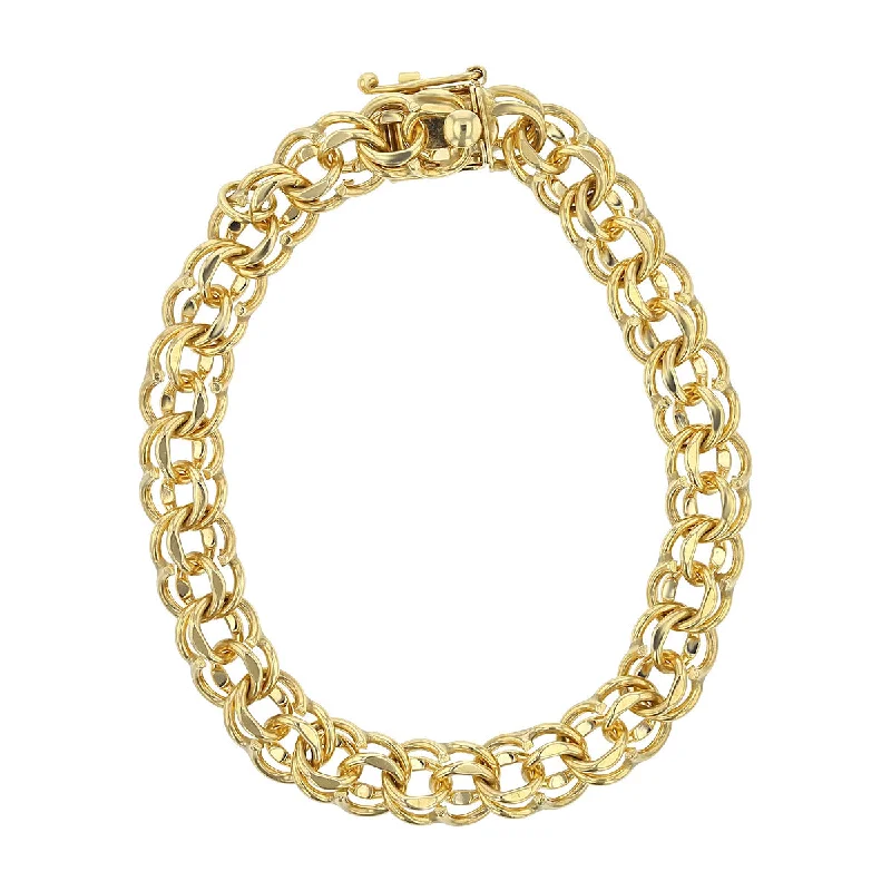 oval blue sapphire ring 14K Yellow Gold Wide Double Fancy Link Bracelet
