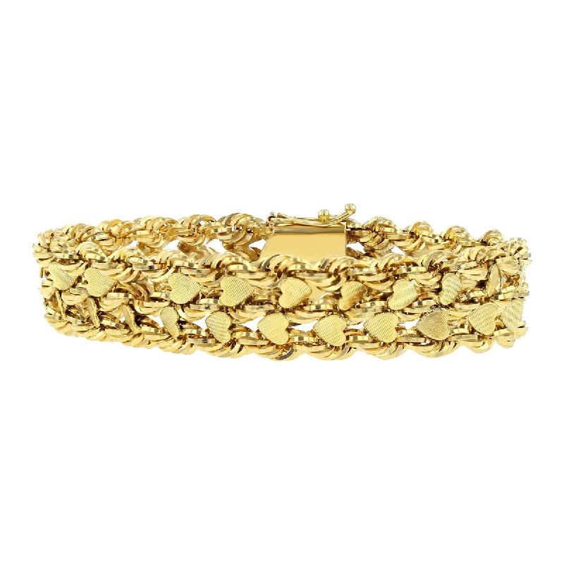 vintage filigree engagement ring 14K Yellow Gold Wide Rope and Heart Link Bracelet