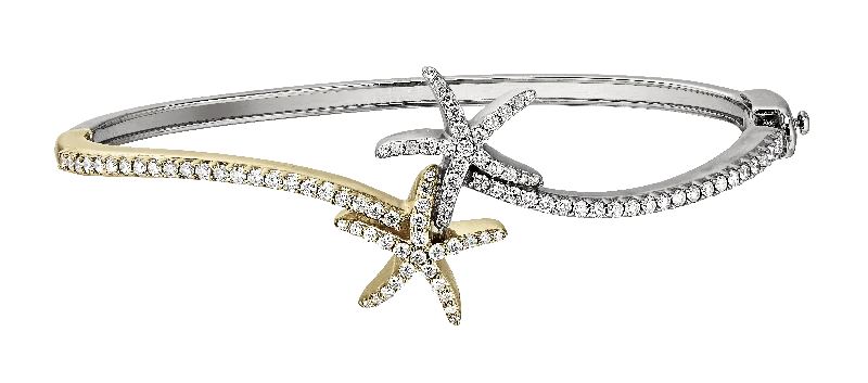 14K Yellow & White Natural Diamond Starfish Bangle Bracelet