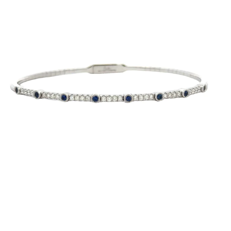 14KW Sapphire and Diamond Bezel Station Bangle