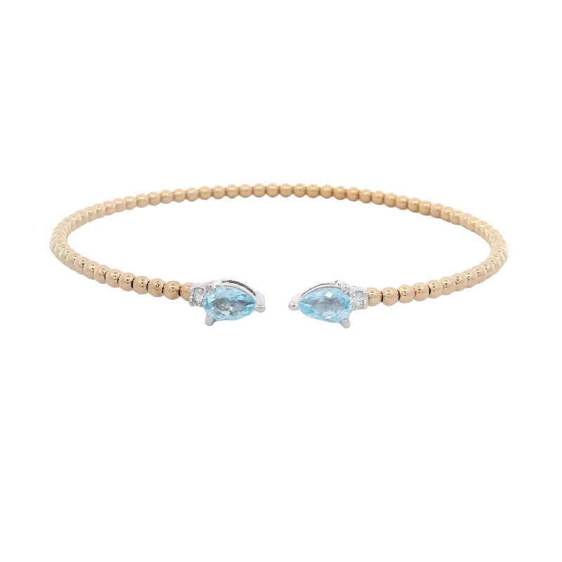 14KWY Bujukan Open Cuff Bracelet with Blue Topaz and Diamond End Caps