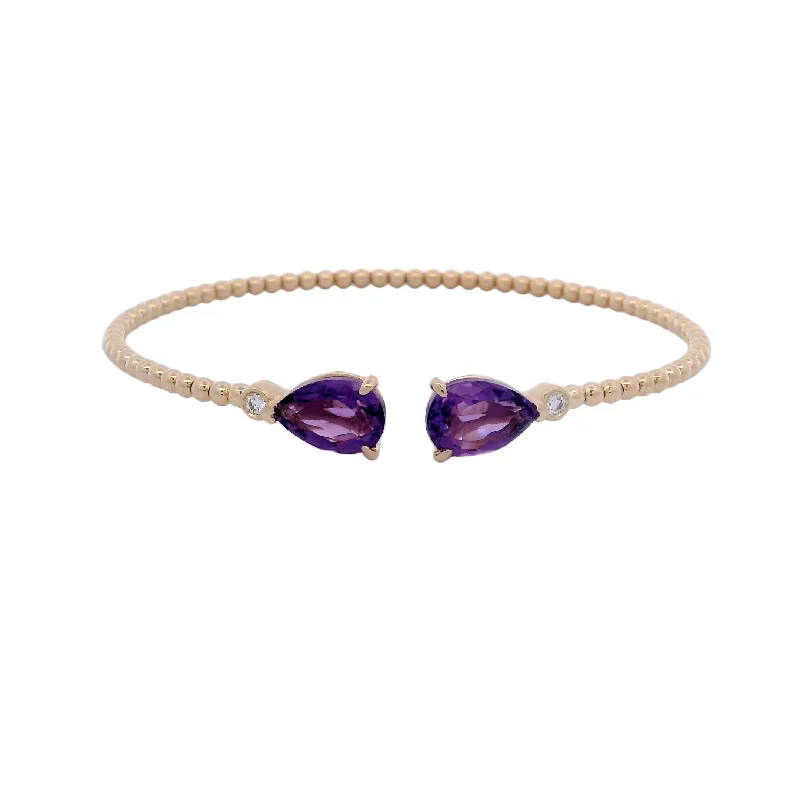 14KY Amethyst Diamond Bujukan Open Bangle