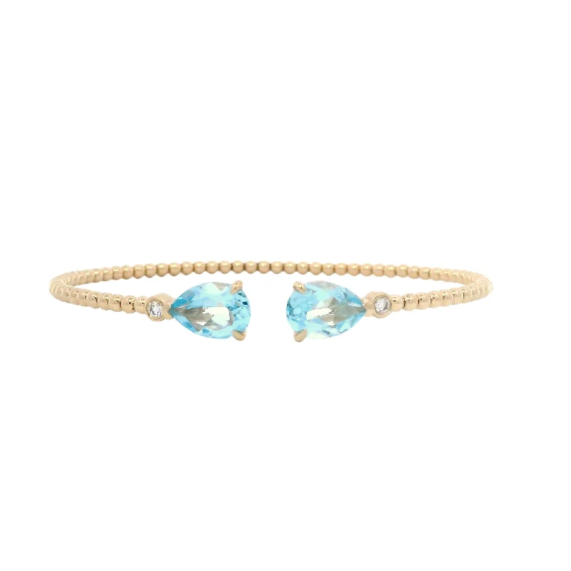 14KY Diamond and Pear Shaped Blue Topaz Bujukan Bangle