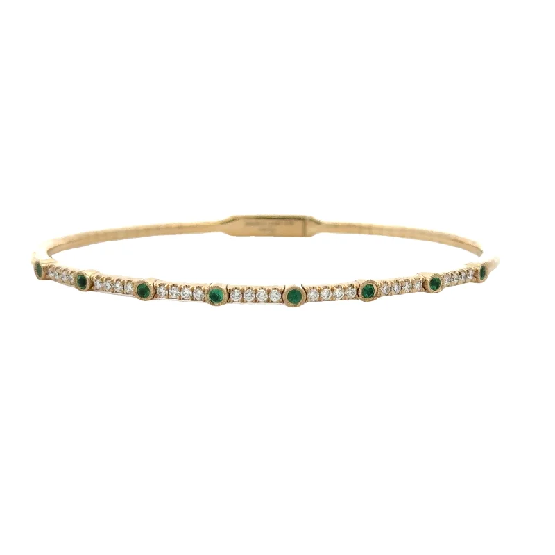 14KY Emerald and Diamond Bezel Station Bangle