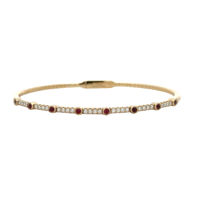 14KY Ruby and Diamond Bezel Station Bangle