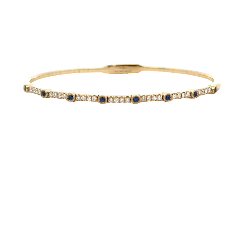 14KY Sapphire and Diamond Bezel Station Bangle