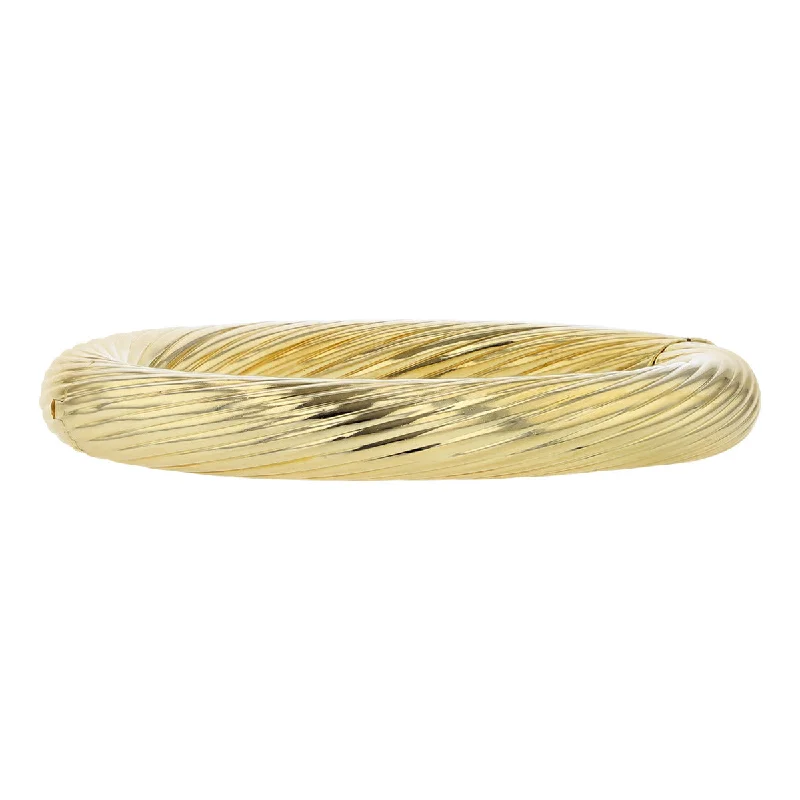 celestial sun and moon pendant 18K Yellow Gold Fluted Hinged Bangle Bracelet