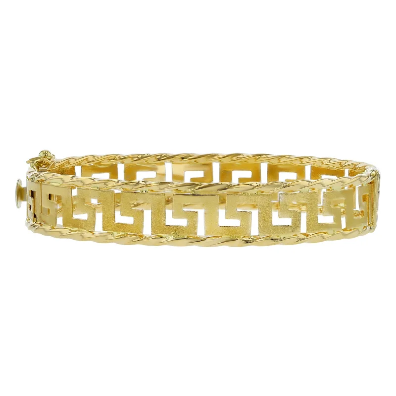 men’s sterling silver cufflinks 18K Yellow Gold Greek Key Hinged Bangle Bracelet
