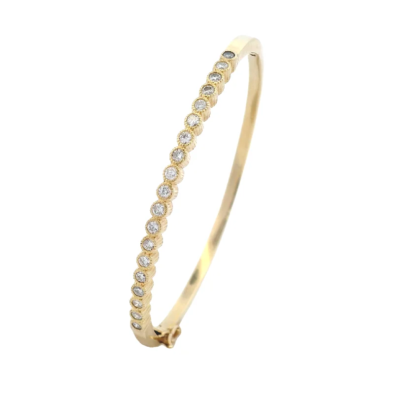 18ky Bezel Set Bangle Bracelet, 6" With 19=0.68cttw Diamonds