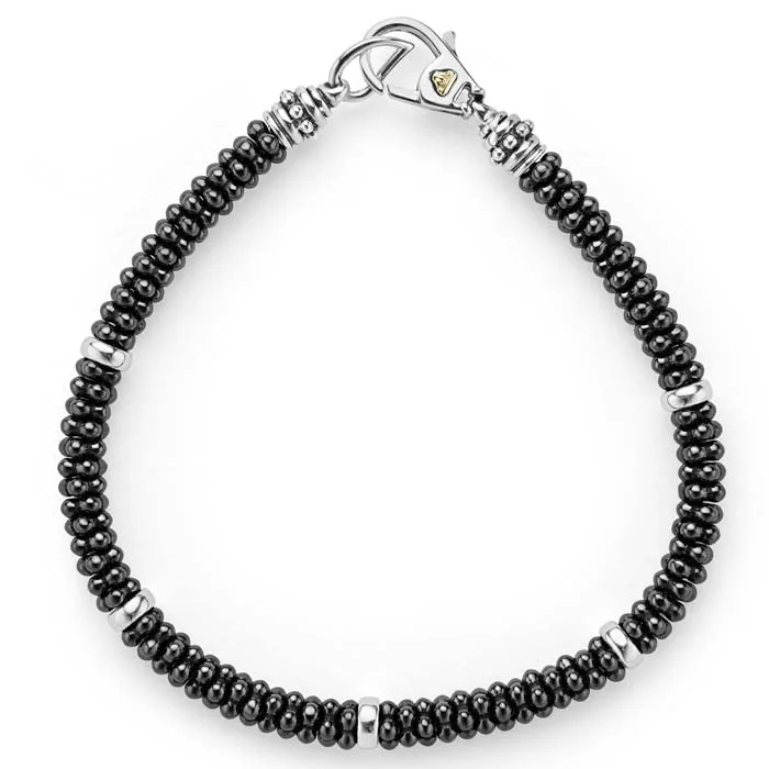 classic gemstone stud earrings LAGOS 5mm Black Ceramic Caviar Five Station Bracelet in Sterling Silver